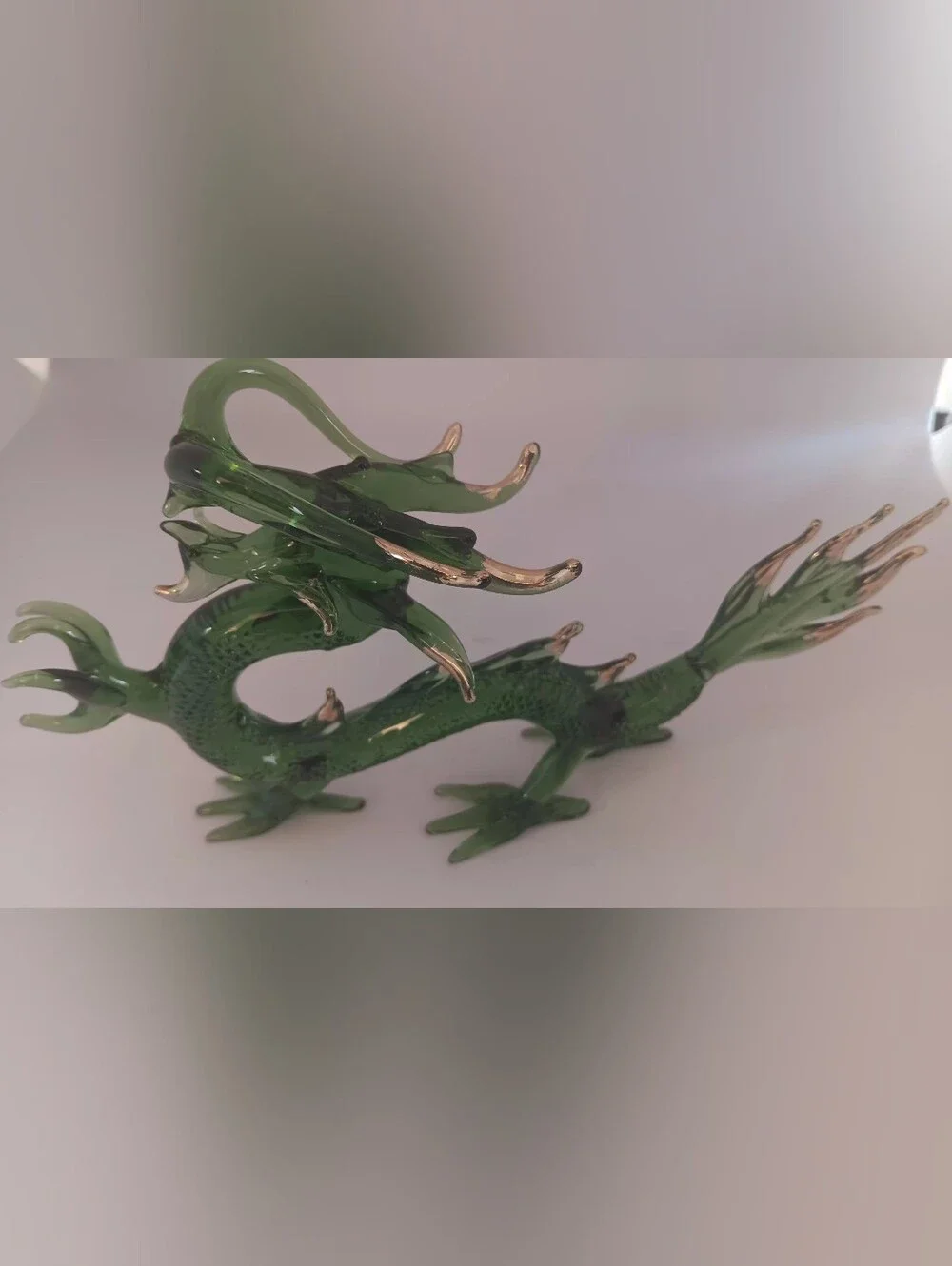 Green Glass Dragon Figurine - Decorative Reptile Accent